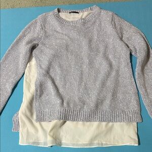 Club Monaco Light Gray Layered Knit Sweater with Chiffon Back